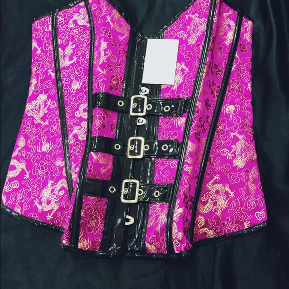 Rare Exotic Pink & Gold Brocade Corset & Thong Set - Picture 3 of 7